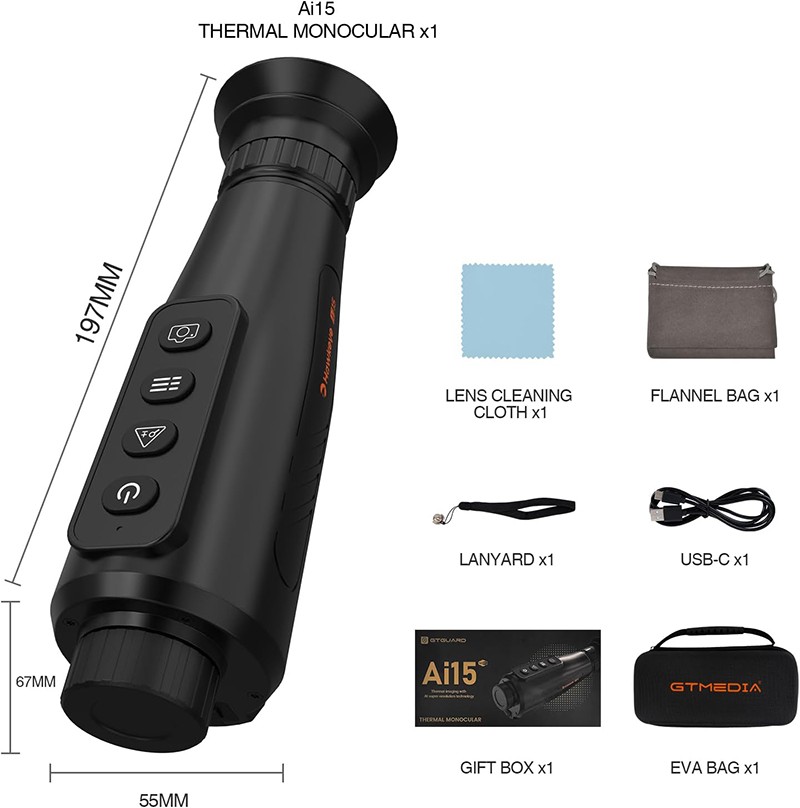 GTMEDIA Thermal Monocular for Hunting 384x288 (AI Super Resolution) 50Hz 8×Zoom