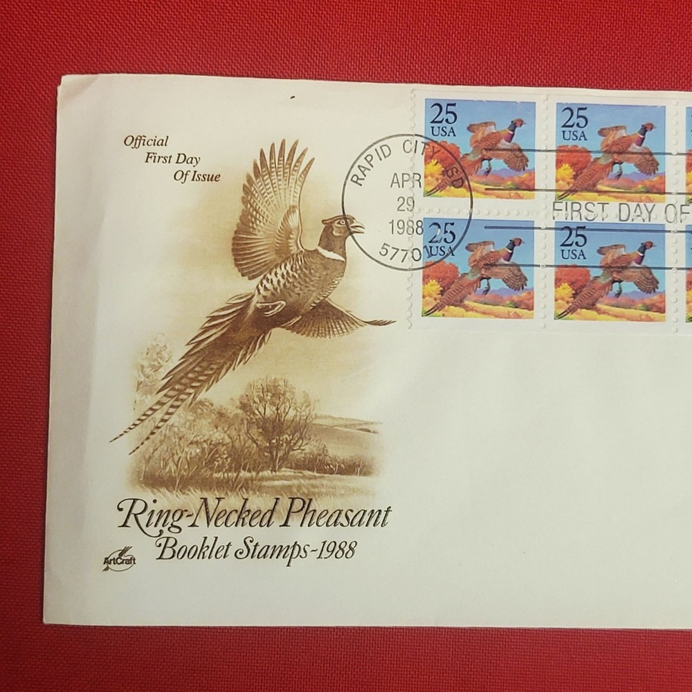 First Day of Issue Ring Necked Pheasant Booklet Stamp Cache Envelope
