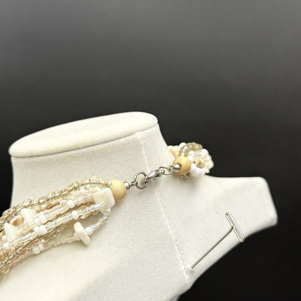 Vintage Cream Shell Disc Multi-Strand Bead Necklace Boho Statement