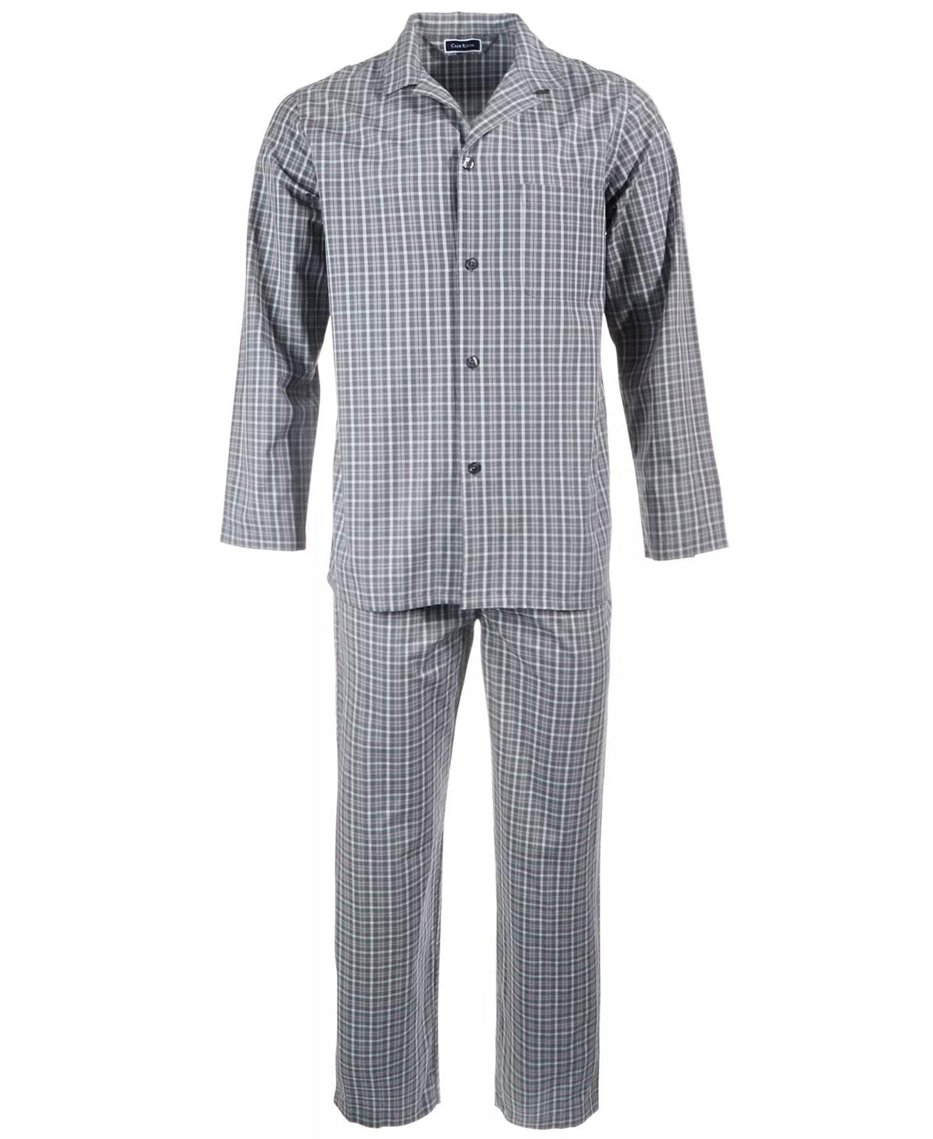 Club Room Men's Triple Window Pane Oxford Pajama Set Charcaol Grey-Size Small