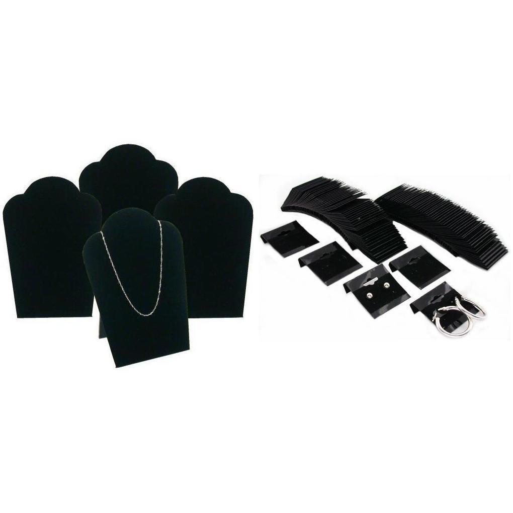 Black Velvet Necklace Easel Jewelry Display & Hanging Earring Cards Kit 104 Pcs