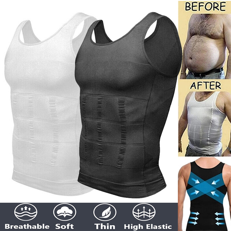 Mens Body Shaper Belly Chest Compression Shirt Slimming Tank Top Abs Girdle Vest