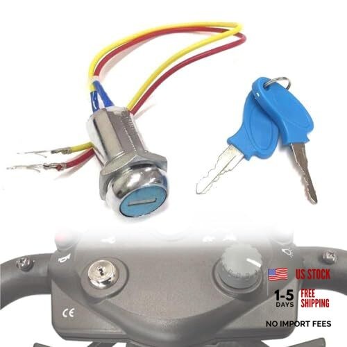 Ignition Key Switch Lock 2 Wire with 2 Keys, Elderly Electric Scooter Key