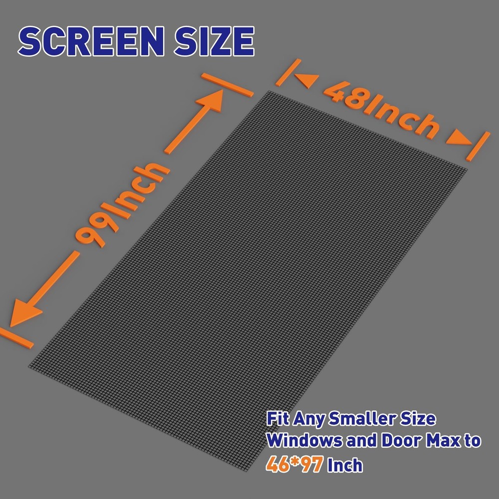 Window Screen Replacement Mesh 48"W x 99"L Pet Resistant Premium & Durable P...