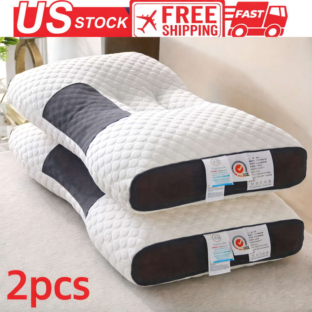 2 PCS ERGONOMIC NECK PILLOW HELP MASSAGE, SOFT, ADJUSTABLE SLEEPING 100%