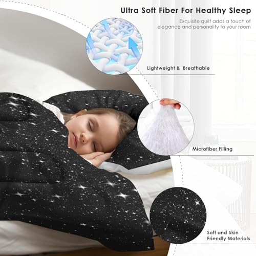 Comforter Set Size, Space Starry White Soft 3 Pcs Queen Black Starry Sky