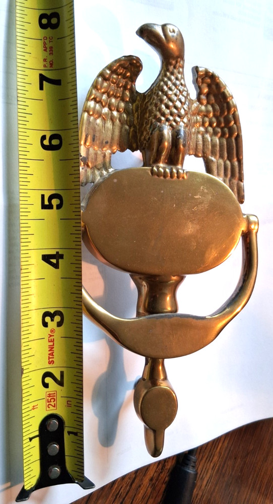 Vintage 1950s Solid Brass American Bald Eagle Door Knocker Excellent Working