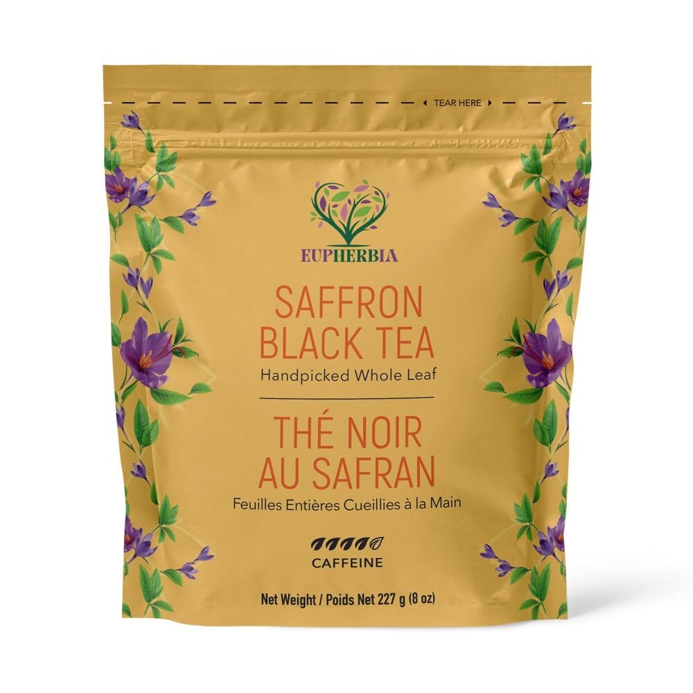 Saffron Black Tea Handpicked Highland Grown Whole Leaf Tea Enriched with 3 Gr...