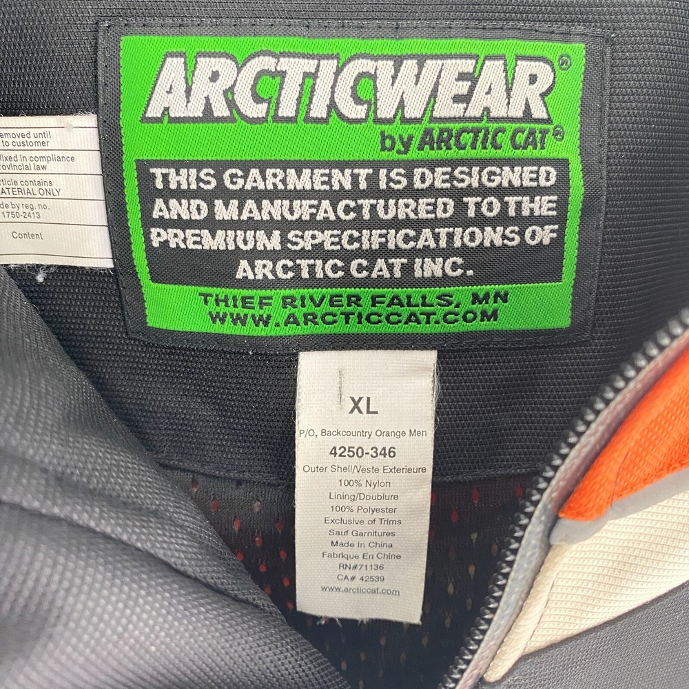 VTG Arctic Cat A-TEX Snowmobile Pullover Shell Jacket Black Orange White Sz XL