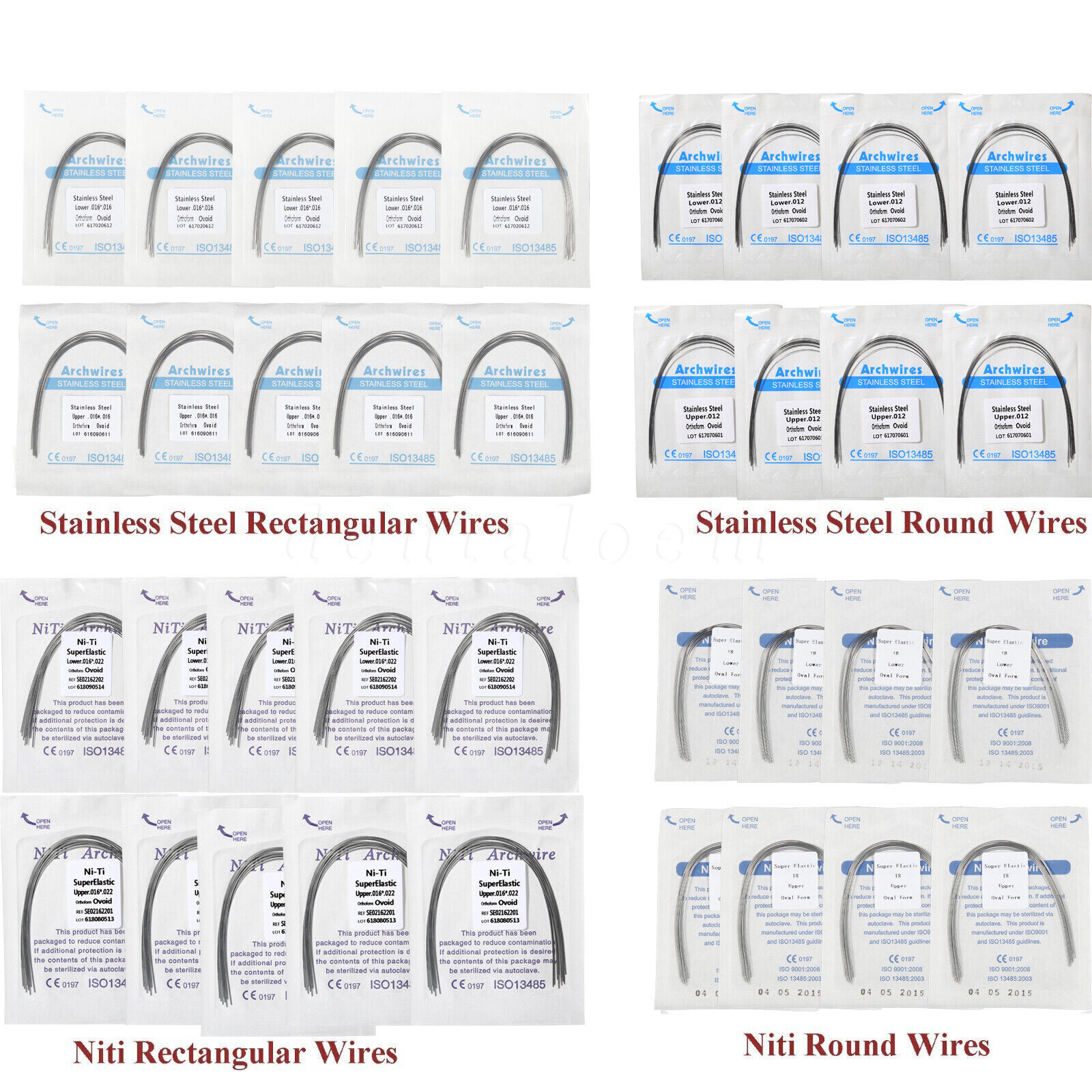 Dental Orthodontic Arch Wire Niti/Stainless Steel Round/Rectangular