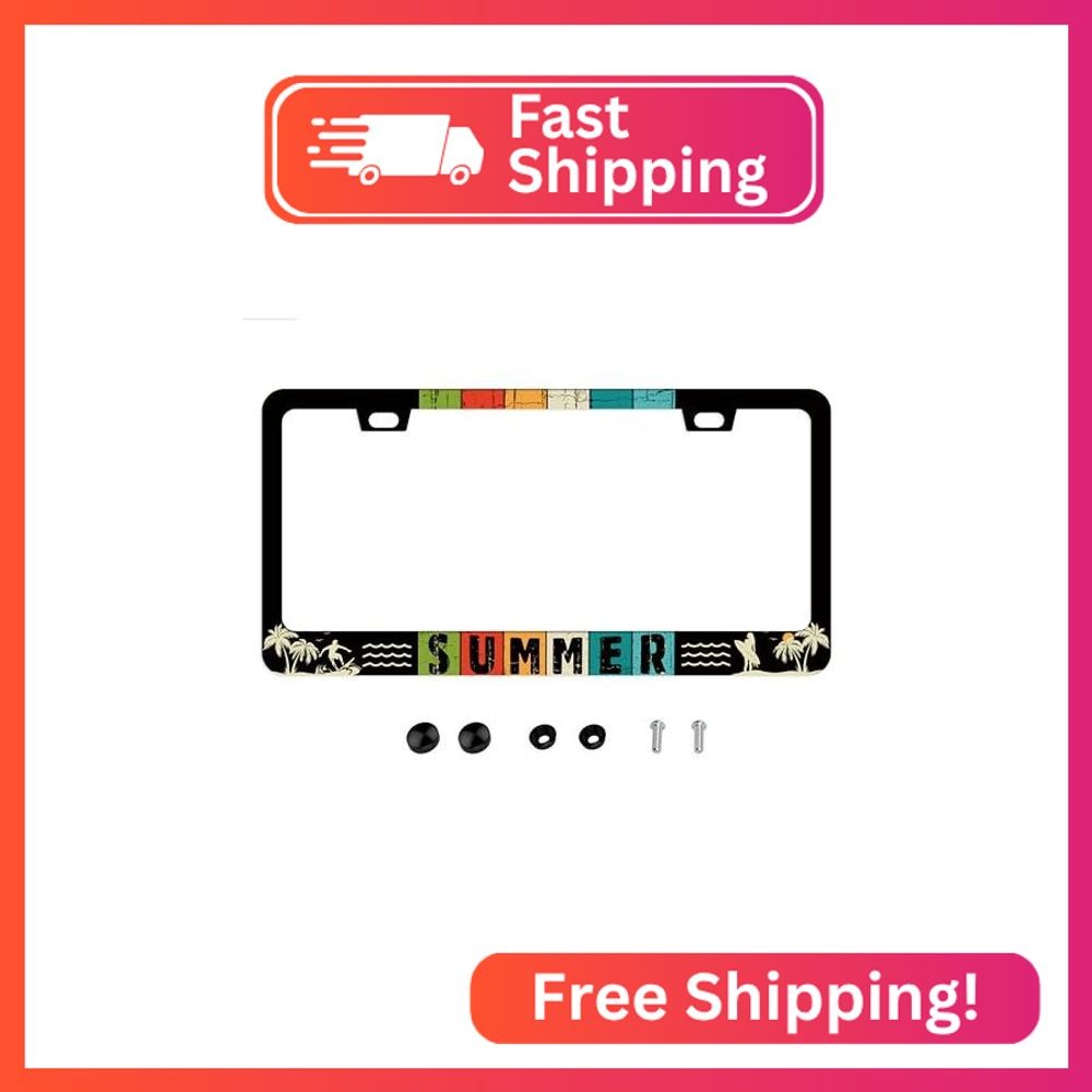 Summer Beach License Plate Frame - Surfing License Plate Cover Funny Decorative