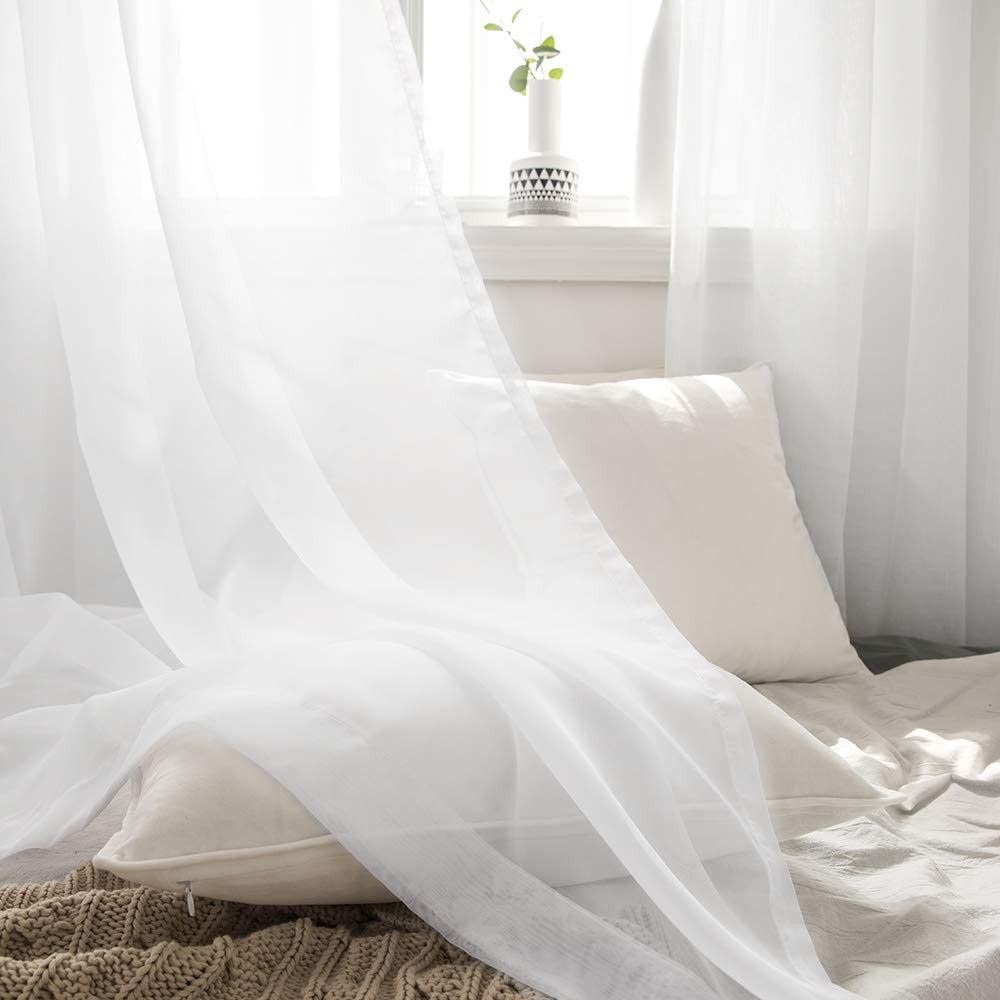 MIULEE Solid Color Sheer Curtains 72 Inches Long 2 Panels Set Elegant Lightw...