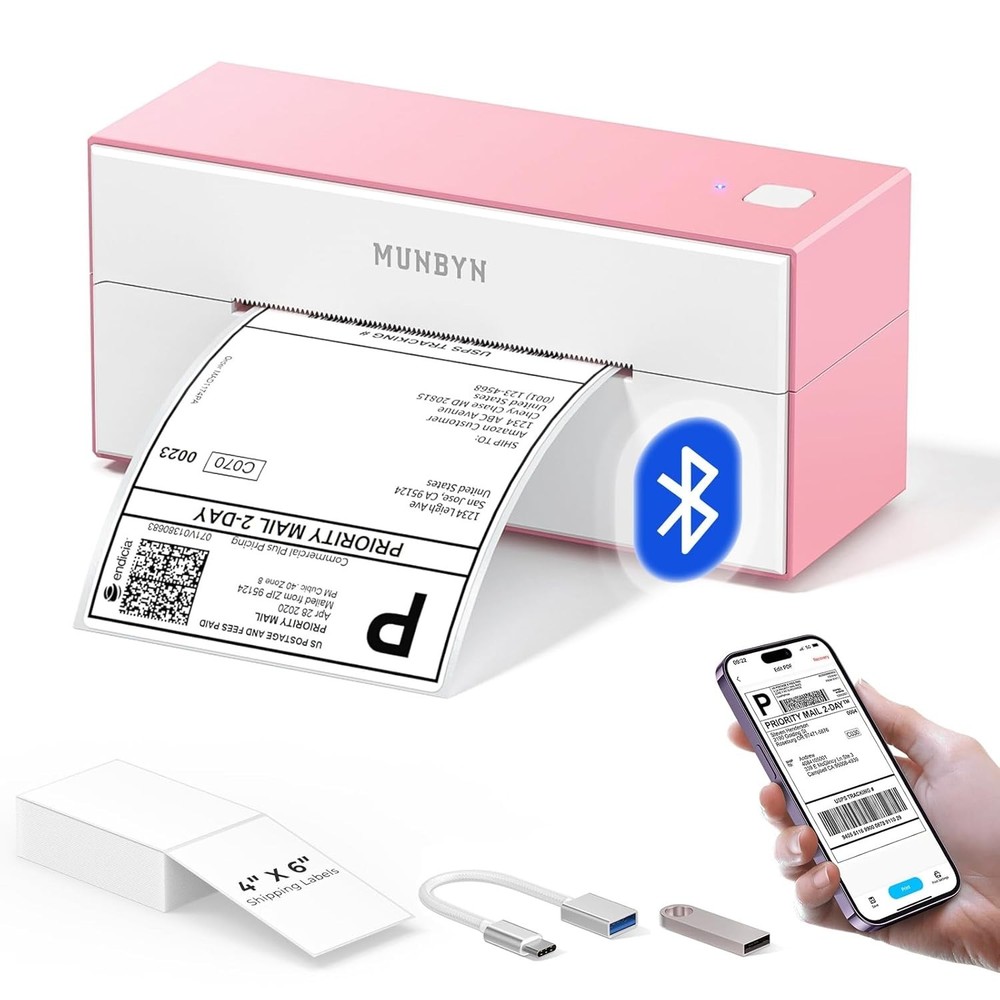 MUNBYN Bluetooth Thermal ship Label Printer, with iOS, Android, PC, Chrome OS
