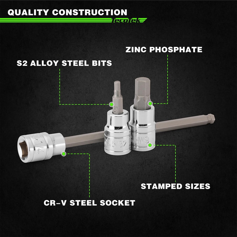 38-Piece 3/8 Inch Drive Extra Long End & Standard Hex Bit Socket Set, Extra L...