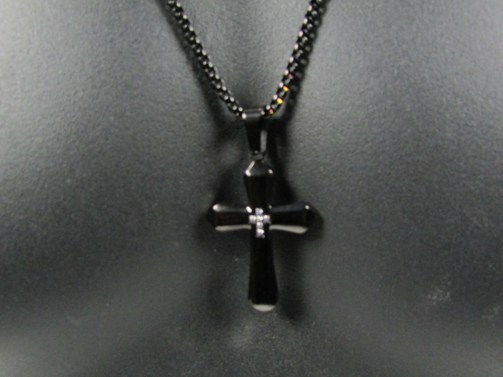 NEW Invicta Jewelry Black Stainless Steel Cross Pendant Necklace 24"