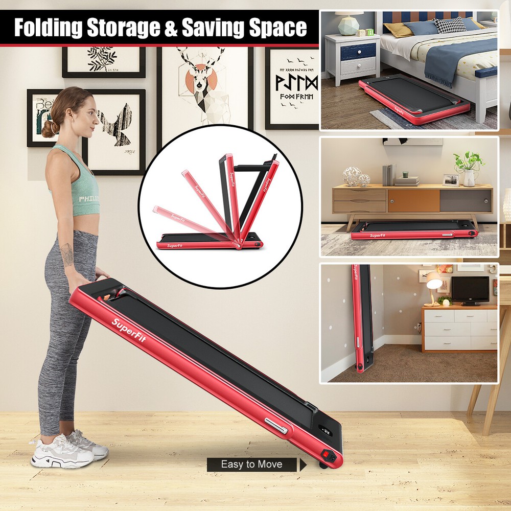 2 in 1 Folding Treadmill 2.25HP Running Machine w/ Dual Display Red