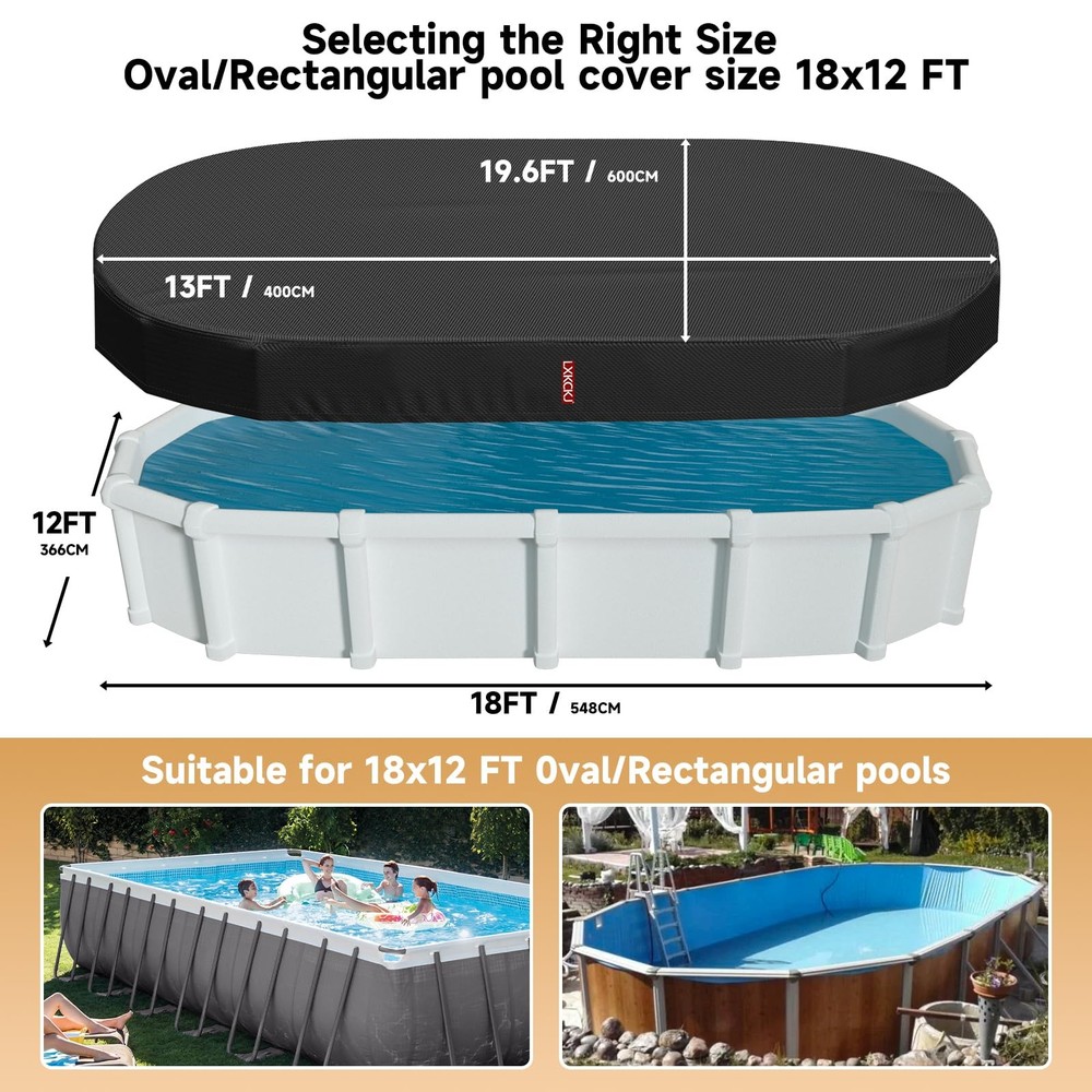 12x18 FT Rectangular Pool Cover for Above Ground Pool, Solar Oval Pool Cover ...