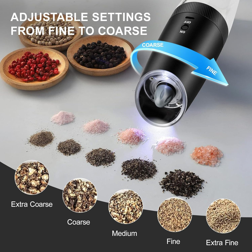Automatic Electric Gravity Salt and Pepper Grinder Set Black-2pcs