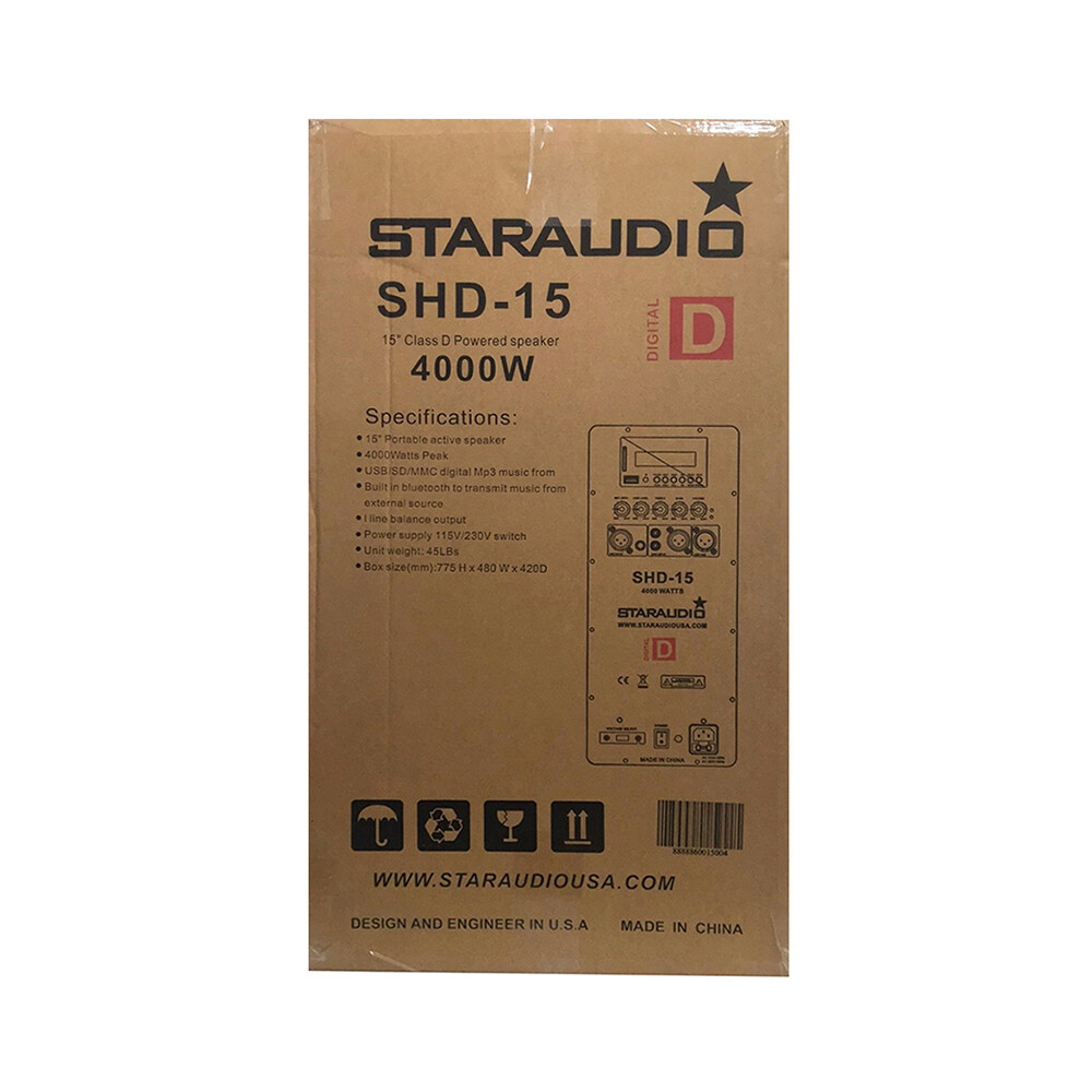 15" 2-Way 4000W Active Powered Speaker Bluetooth PA Stage Audio Speaker System