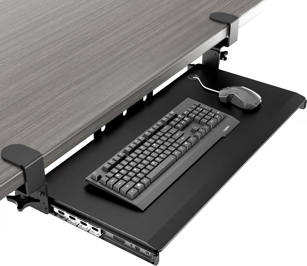 Keyboard Tray under Desk Pull Out with Extra Sturdy Adjustable C Clamp Mount Sys