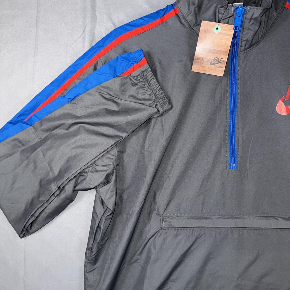 Nike Jacket Mens Medium Gray 1/2 Zip Pullover Windbreaker Stripe Sleeve