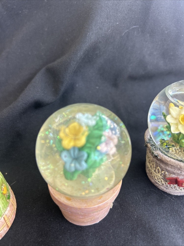 Three miniature snow globes Easter Bunny Floral Daffodil