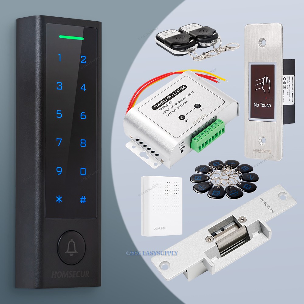 HOMSECUR Access Control System Set With Remote Controller Keyfob Strike Lock