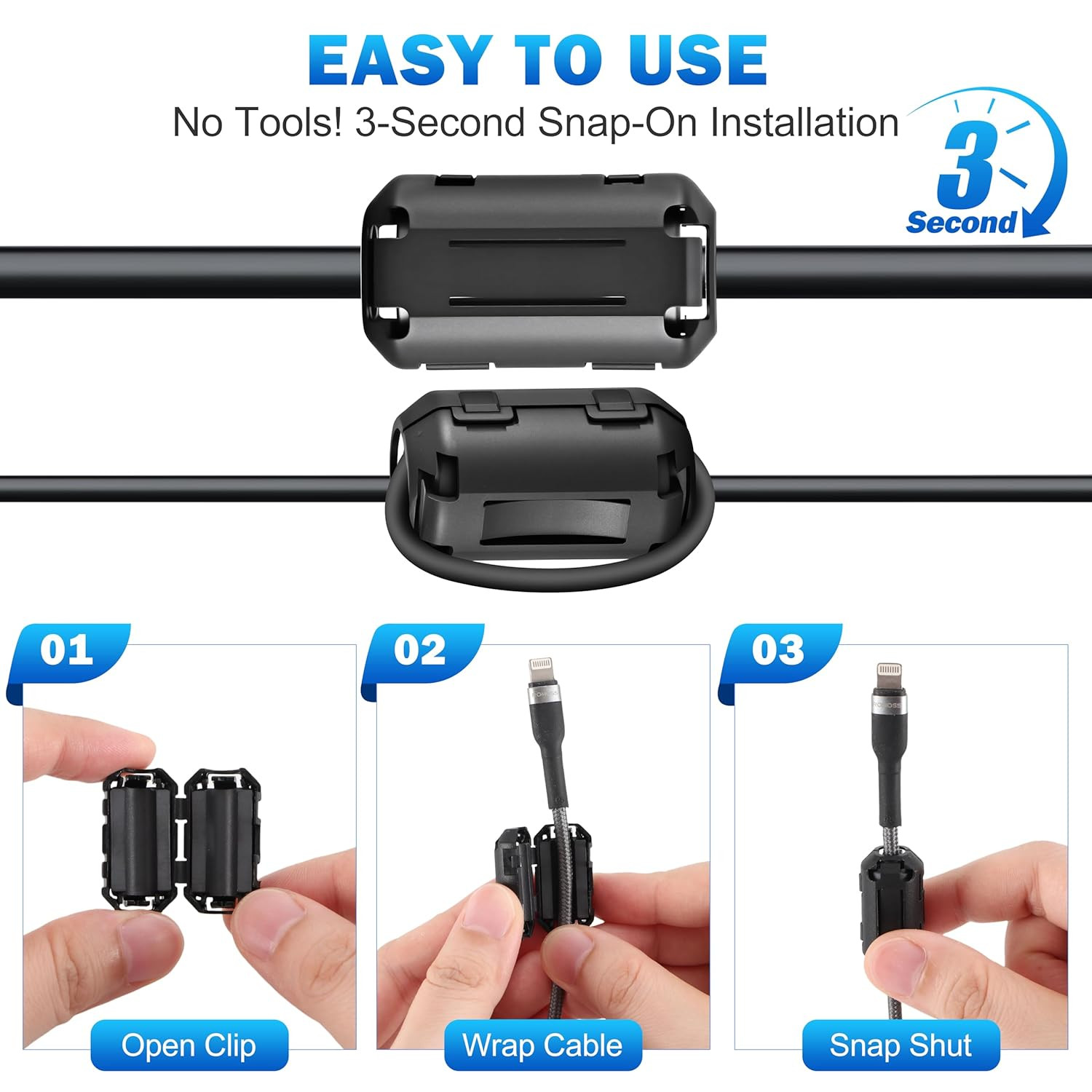 24Pcs Professional Ferrite Beads, Snap-On Ferrite Choke Core Kit for Usb/Audio/P