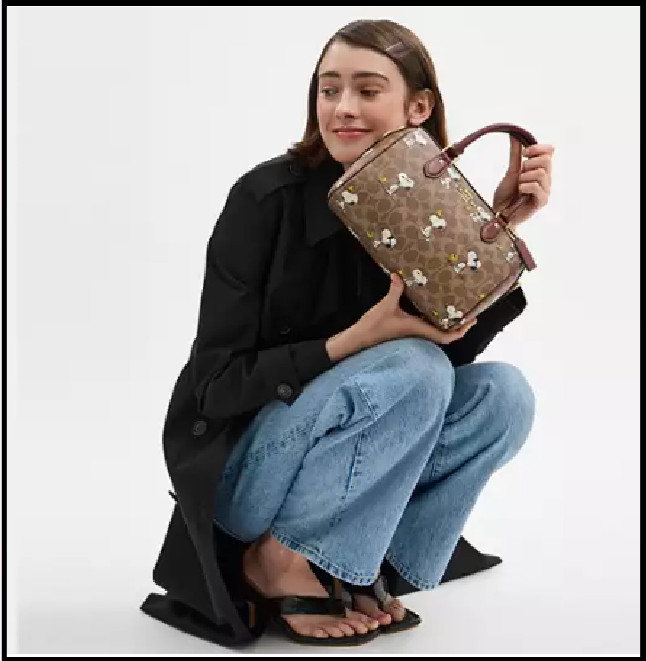 COACH CBM33 Rowan Satchel Bag Peanuts Snoopy Signature Coated Canvas Outlet New