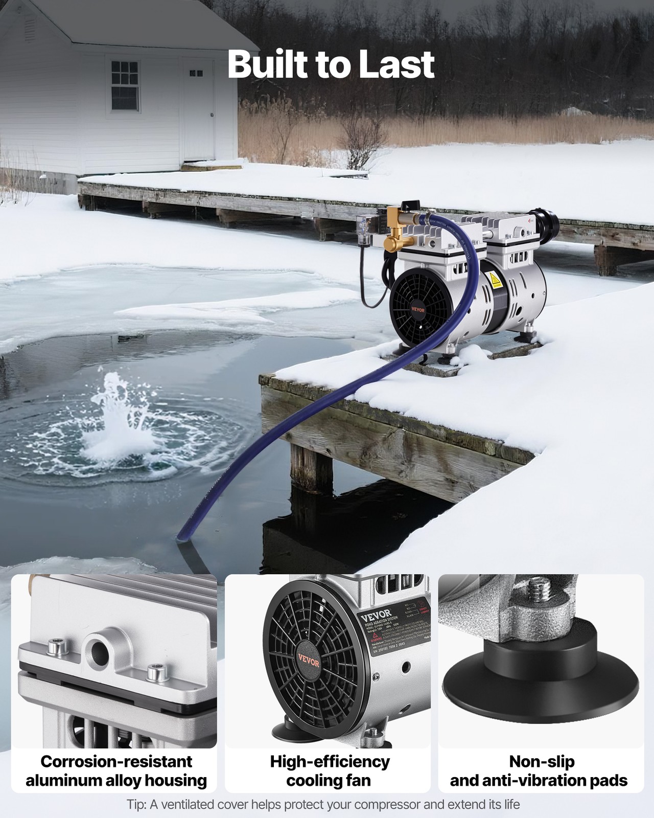 VEVOR Pond Aerator Lake Pond Aeration Kit 3/4 HP 550W 5.2CFM for Up to 3 Acre