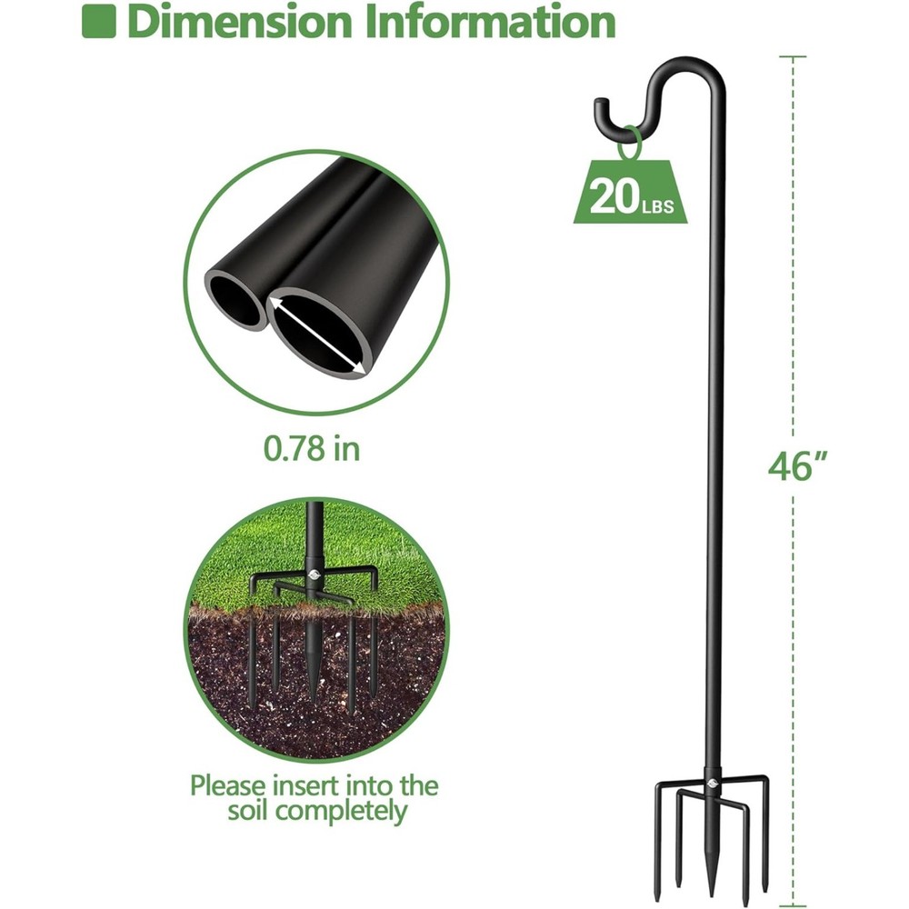 46" Single Shepherds Hook for Outdoor Bird Feeder Pole 5 Prong Base Multipurpose