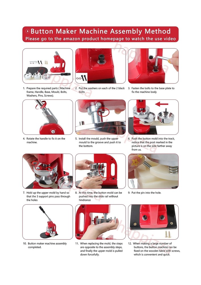 Button Maker Machine Multiple Sizes, Button Pin Maker 1+1.25+2.25 inch, Inter...