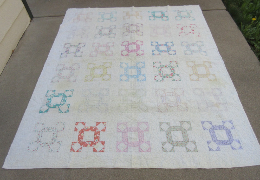 Quilted Patchwork Squares Quilt Hand Sewn 78" x 67"