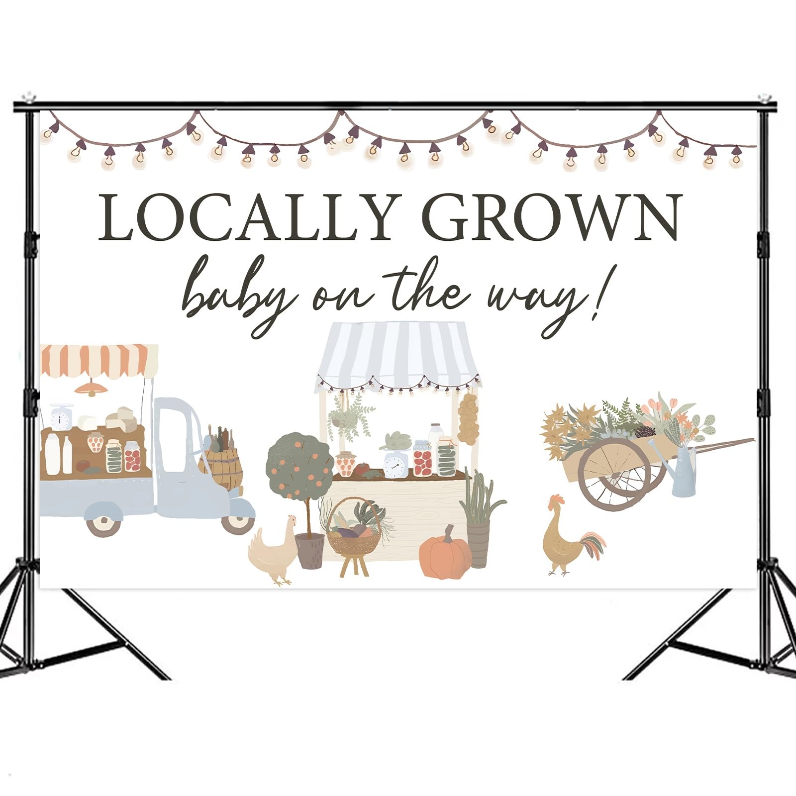 Locally Grown Baby Shower Backdrop, Farmers Market, Vegetable, Fruit Decor
