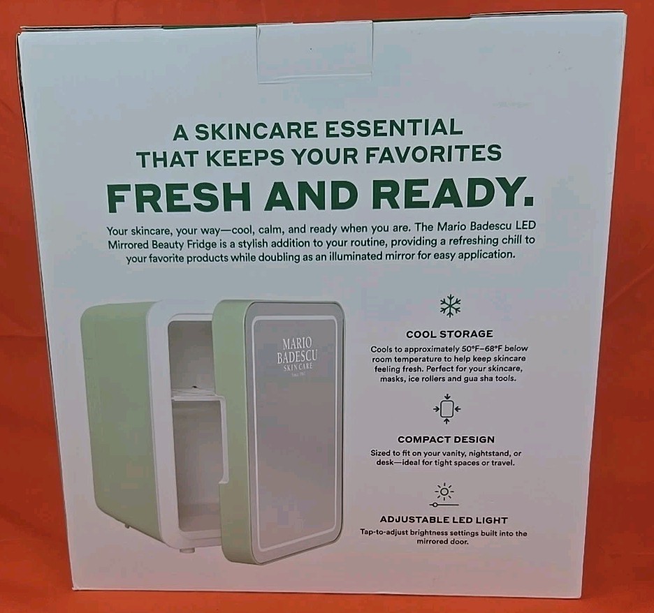 Mario Badescu LED Mirrored Beauty Mini Fridge Cool Storage Compact Lighted