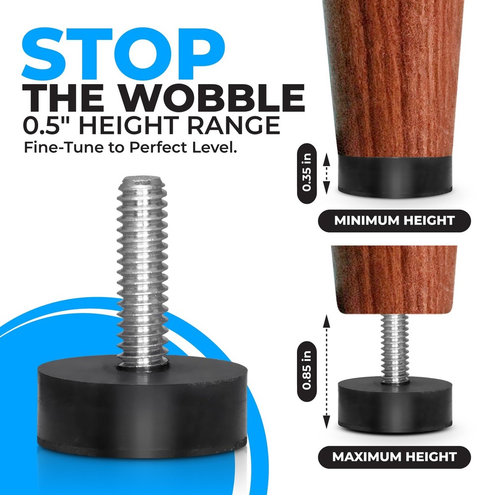 12 Pack All-Rubber 1/4-20 UNC Leveling Feet with Inserts, Adjustable Levelers...