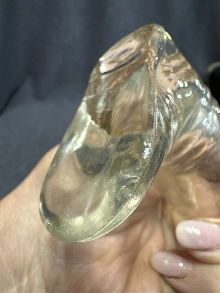 VINTAGE CLEAR GLASS SANTA BOOT CANDY CONTAINER