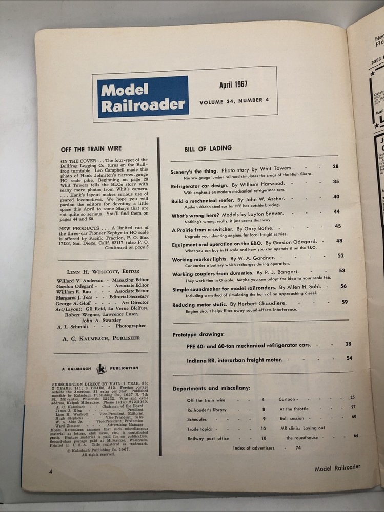 Model Railroader Magazine April 1967