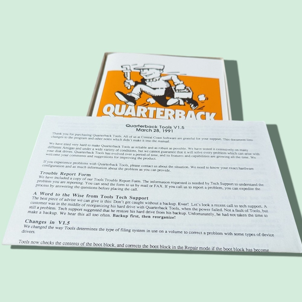 Quarterback Tools - CCS Software & Manual for the Amiga 1990's. Orange Box