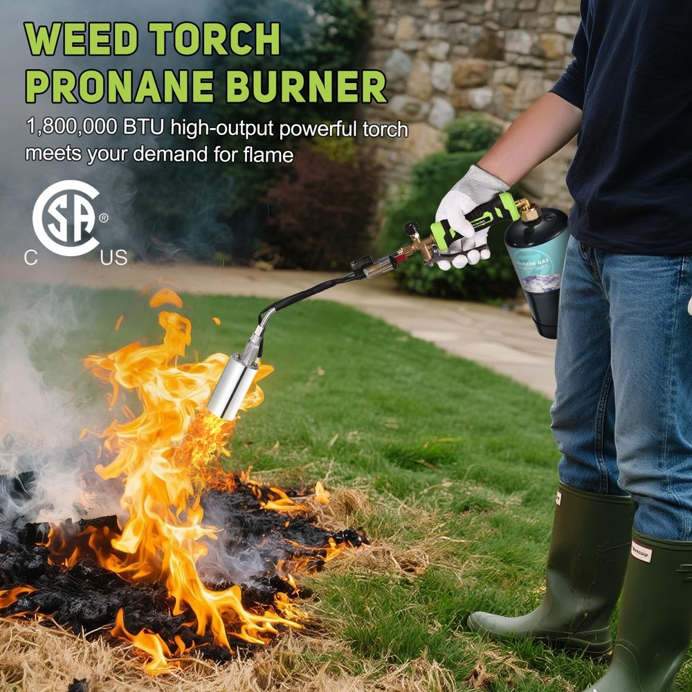 WorkBless Weed Torch, Propane Torch Burner with 10 ft Hose, Black