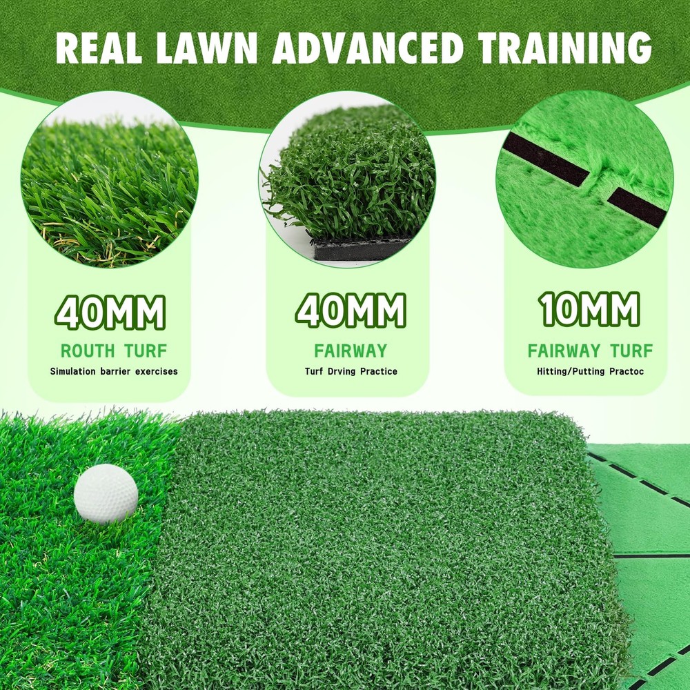 Golf Hitting Mat, 3-in-1 Golf Practice Mat, Replaceable Turf Golf Training Ma...