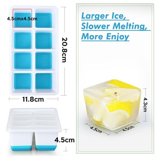 Large Ice Cube Trays with Lid, 2 Pack Stackable Silicone Ice Cube Molds Blue