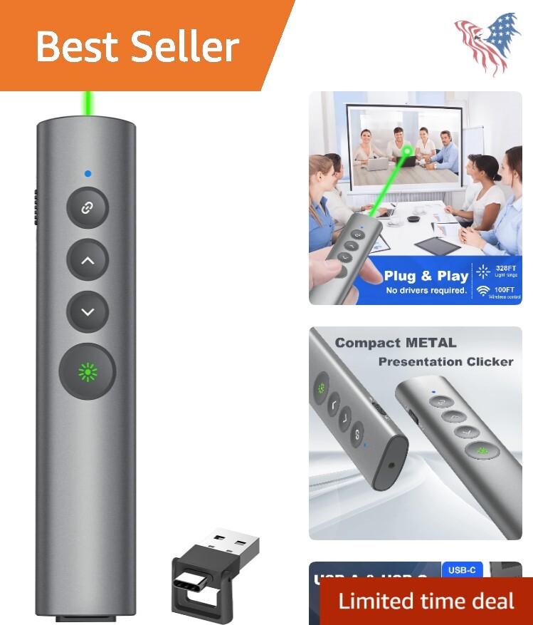 Versatile USB-C Presentation Clicker with Rechargeable Battery and Laser Pointer