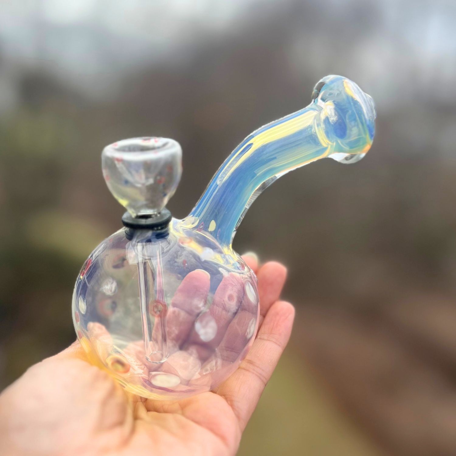 Cosmic Bubbler" — Iridescent Fumed Glass Water Pipe w/ Detachable Bowl bong
