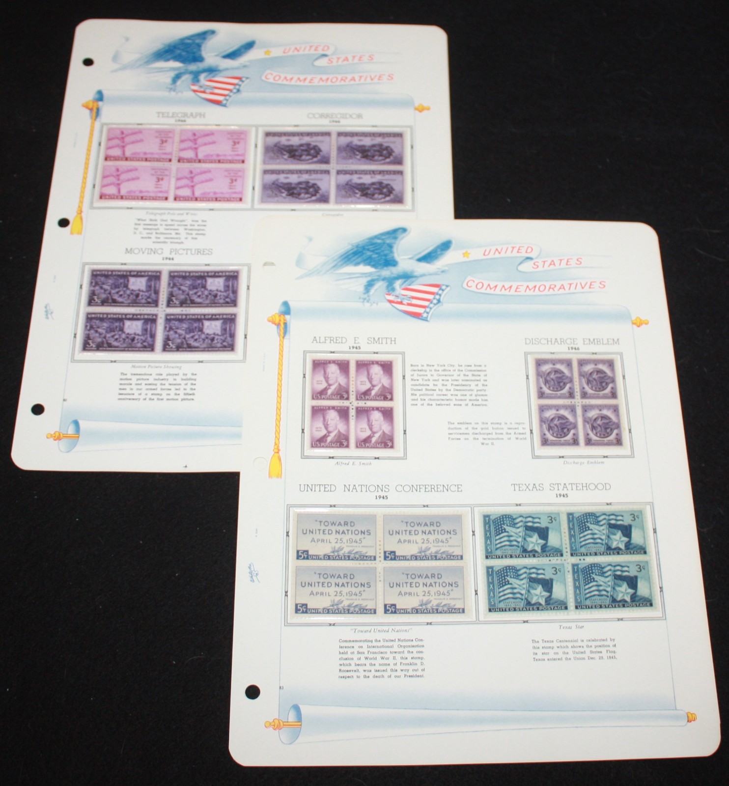 1944 - 1946 - 7 MNH BLOCKS OF 4 - SC# 924-926, 928,937,938,940