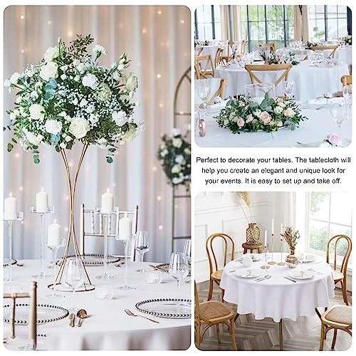 Pack 90 Inch Round Polyester Tablecloth Bulk Washable 90 inch Round 3 White