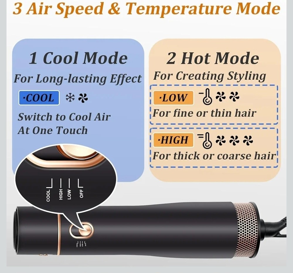1.2" Brush Dryer, Ceramic Barrel, Ionic Technology, 3 Speeds, Black Gold
