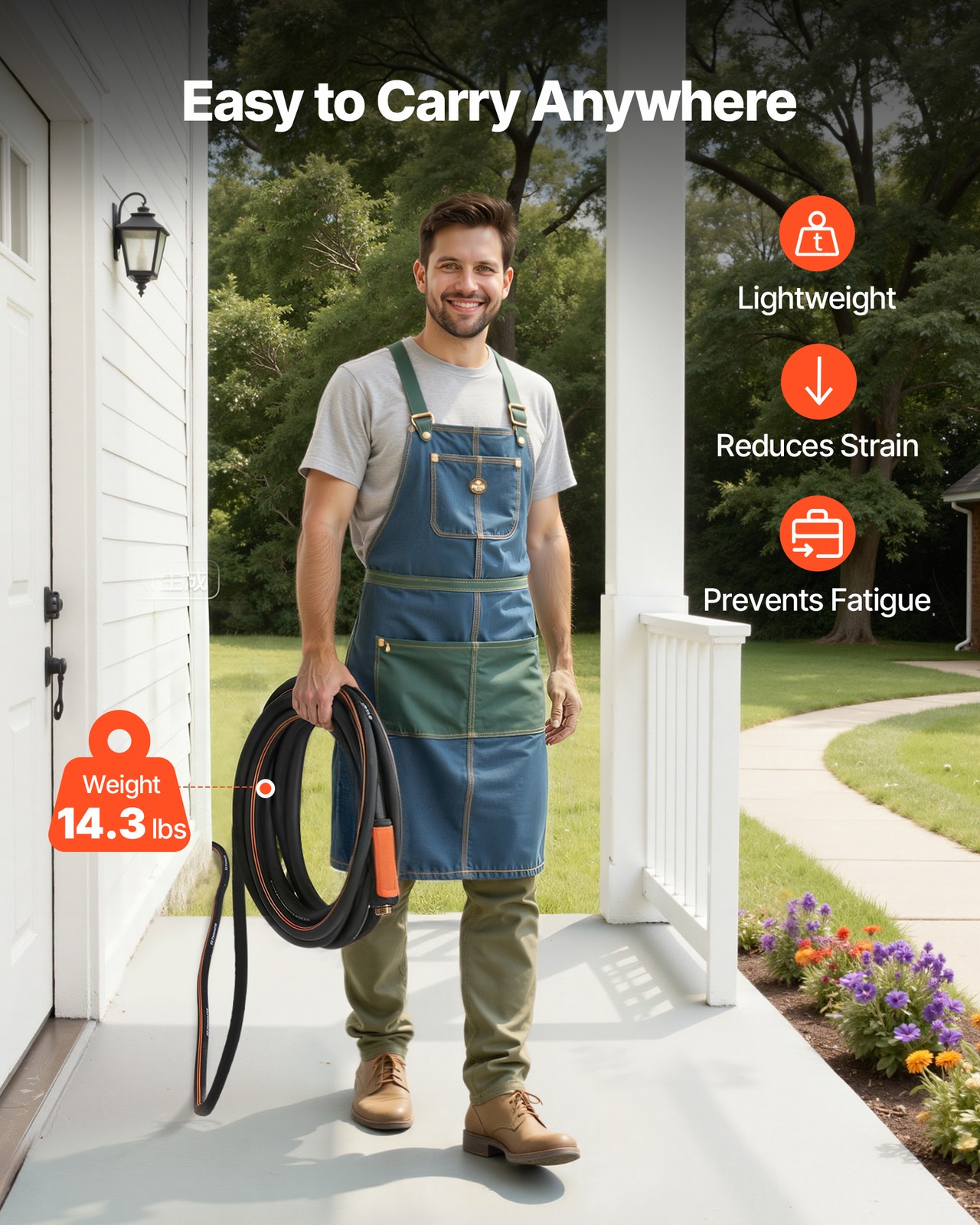 VEVOR Garden Hose 100ft 5/8" Rubber Water Hose 3/4"Fitting Heavy Duty & Non-kink