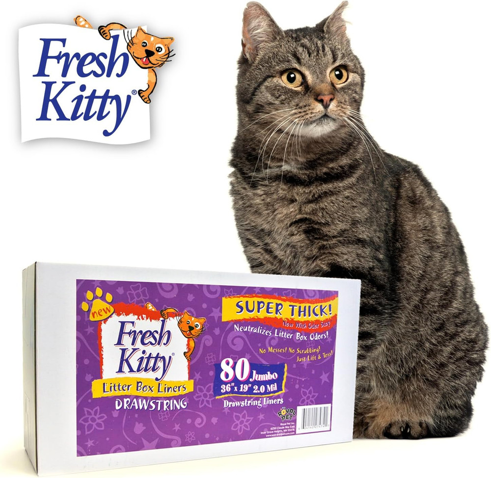 80 Count  Litter Box Liners Super Thick, Durable, Easy Clean up Jumbo Drawstring