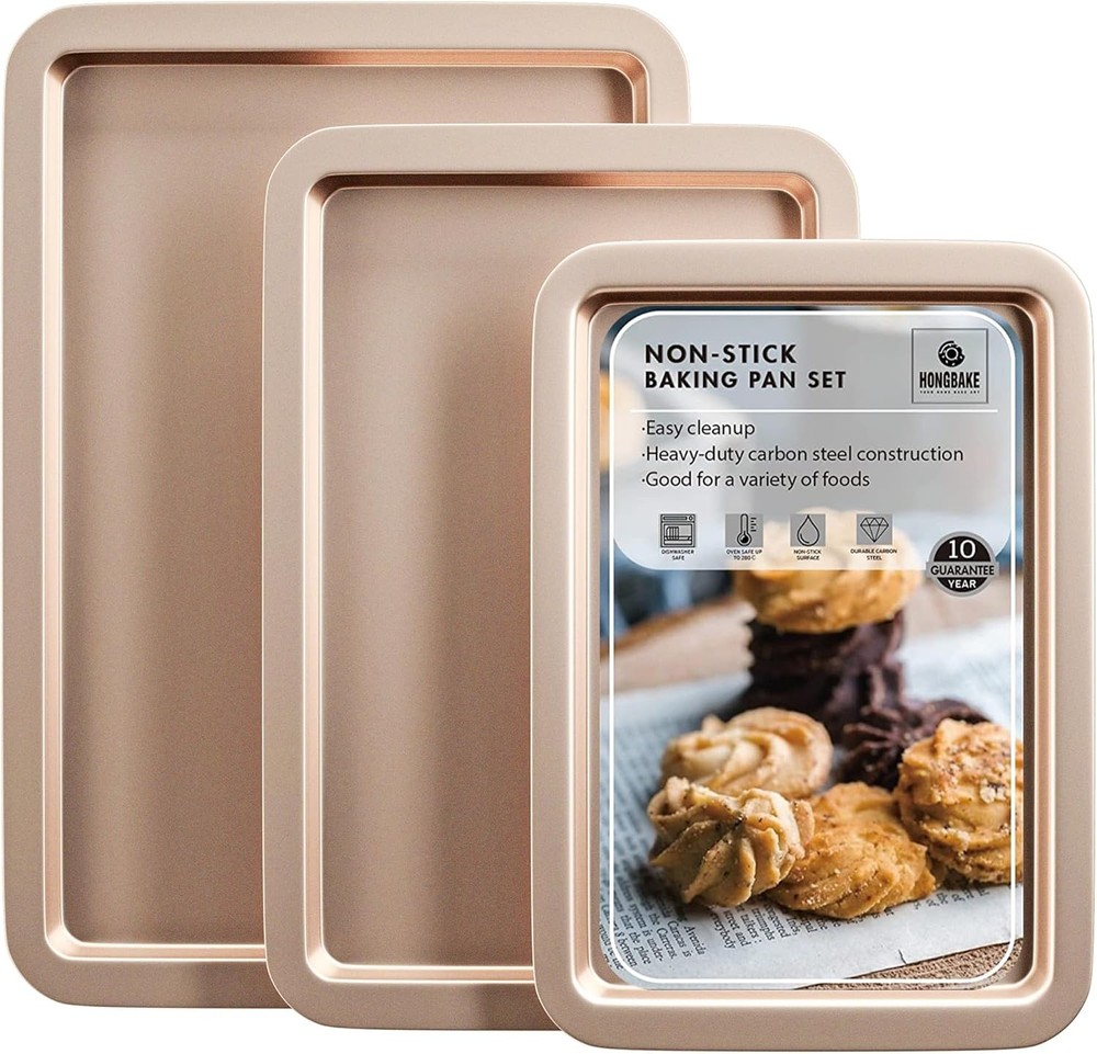 Ceramic Baking Sheet Pan Set Cookie Sheet Oven Bakeware Sets W/ Wider Grips 3